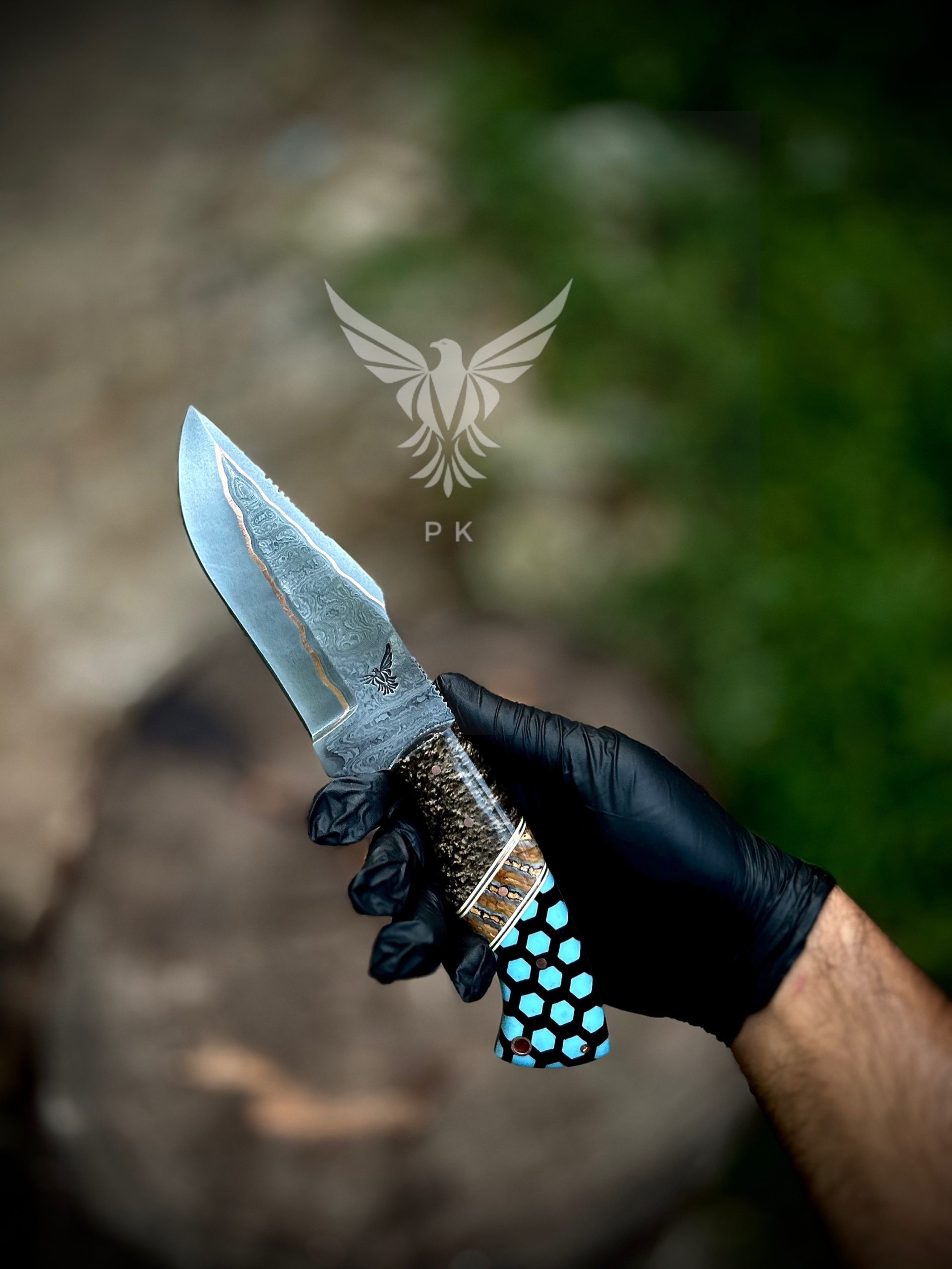 Hand Crafted Copper Damascus Outdoor Camping Knife