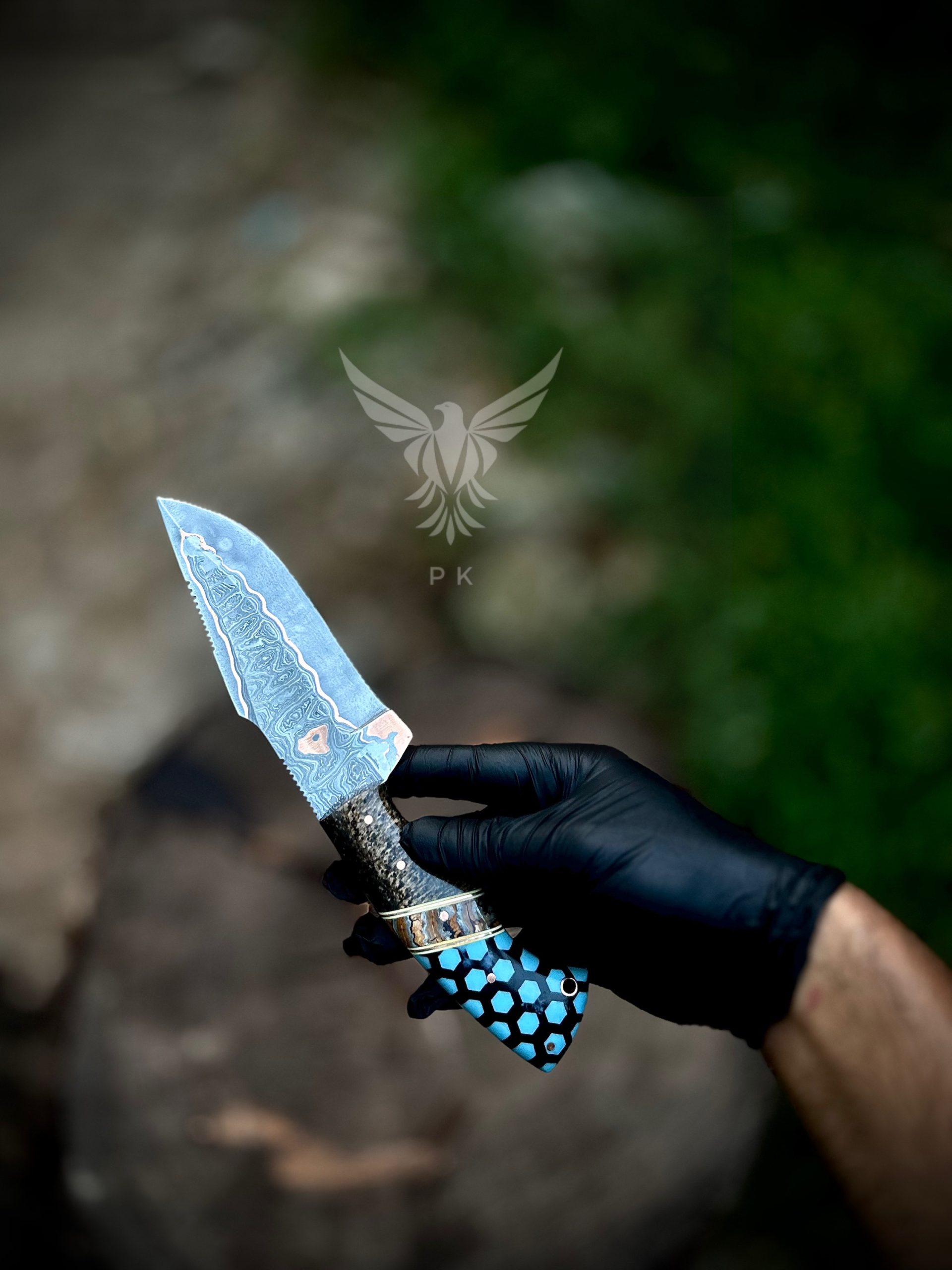 Hand Crafted Copper Damascus Outdoor Camping Knife - Image 3